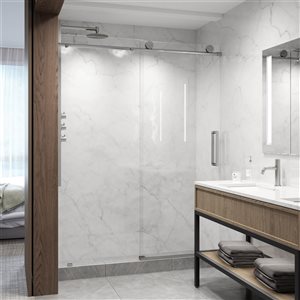 VIGO Elan 56 to 60 in. W x 76 in. H Frameless Sliding Shower Door in Chrome with Clear Glass and Handle