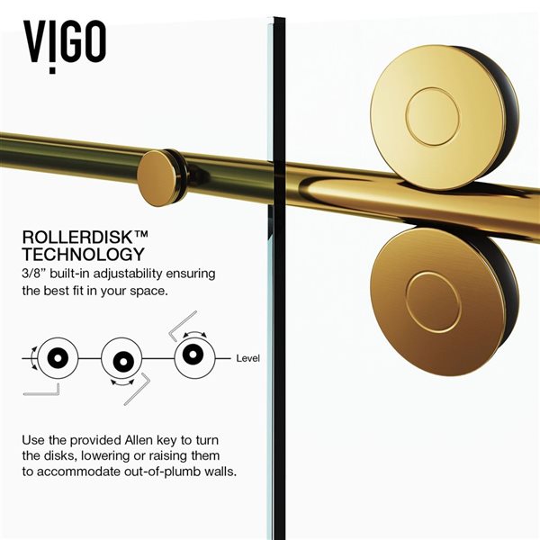 VIGO Elan 56 to 60 in. W x 66 in. H Sliding Frameless Tub Door in Matte Brushed Gold with 3/8 in. (10mm) Clear Glass