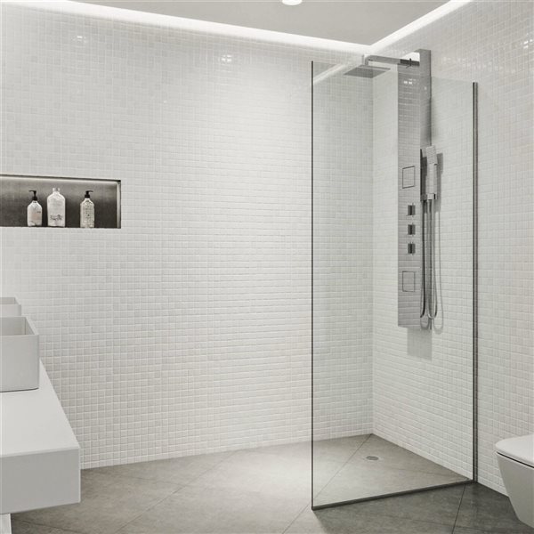 Paroi de douche fixe sans cadre Zenith par VIGO chrome avec verre transparent  34 po x 74 po