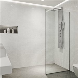 VIGO Zenith 34 in. W x 74 in. H Frameless Fixed Shower Screen in Chrome with Clear Glass