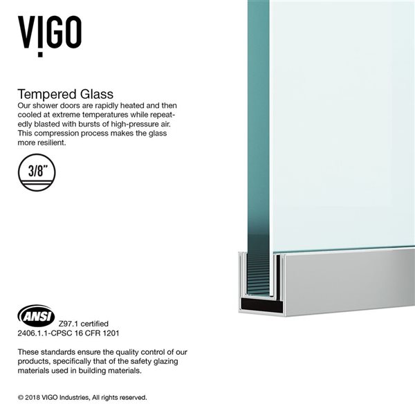 VIGO Zenith 34 in. W x 74 in. H Frameless Fixed Shower Screen in Chrome with Clear Glass