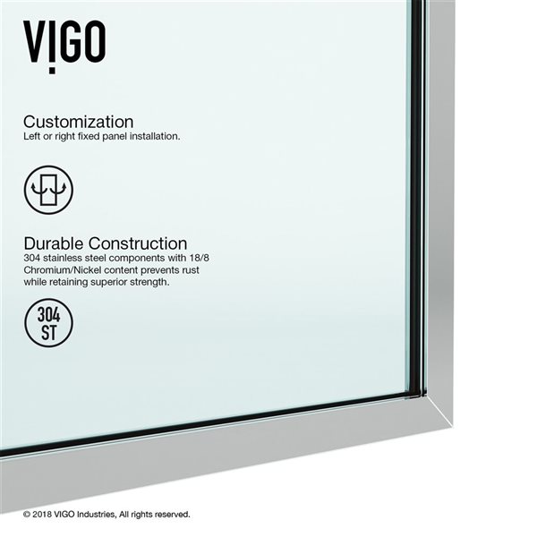 VIGO Zenith 34 in. W x 74 in. H Frameless Fixed Shower Screen in Chrome with Clear Glass