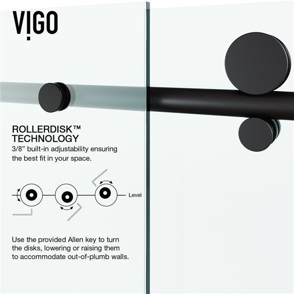 VIGO Elan E-Class&nbsp;64 to 68-in W x&nbsp;76-in H Frameless Matte Black Sliding Shower Door with Clear Glass and Handle
