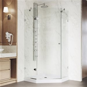 Cabine de douche à charnière sans cadre Verona par VIGO chrome avec verre transparent 36 po x 77 po