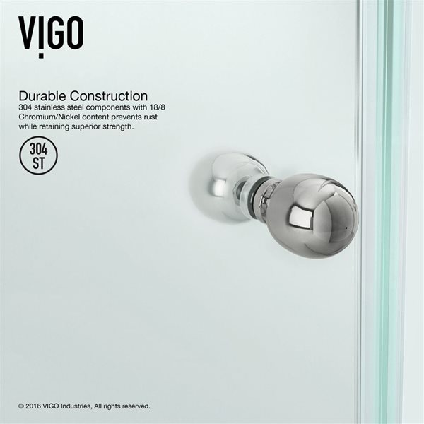 VIGO Verona 36 in. W x 77 in. H Frameless Hinged Shower Enclosure in Chrome with Clear Glass