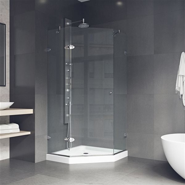 Cabine de douche à charnière sans cadre Verona par VIGO chrome avec verre transparent 36 po x 77 po