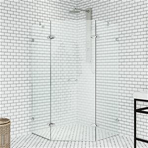 Cabine de douche à charnière sans cadre Gemini par VIGO chrome avec verre transparent et poignée 40 po x 73 po