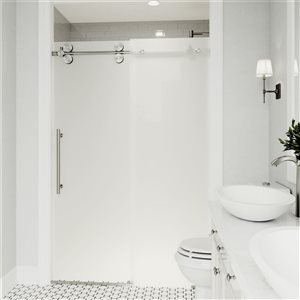 Porte de douche coulissante sans cadre Elan par VIGO acier inoxydable avec verre transparent et poignée 56 à 60 po x 74 po