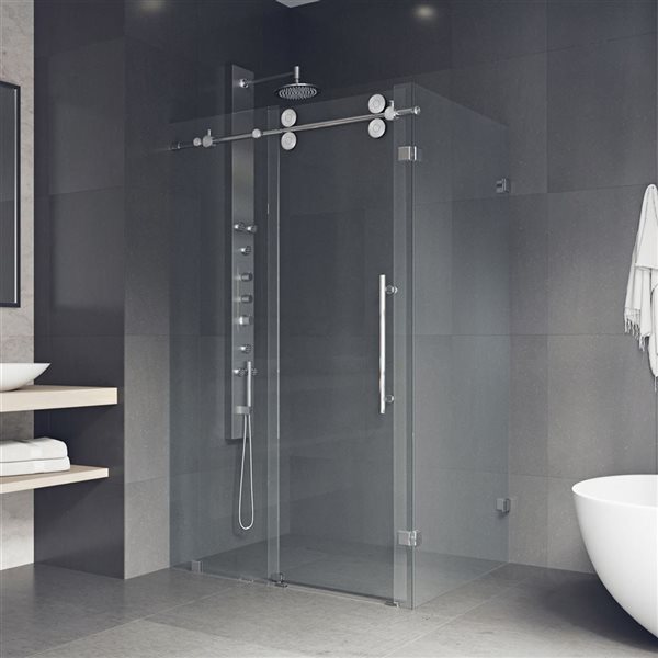 Cabine de douche coulissante sans cadre Winslow par VIGO  chrome avec verre transparent et poignée 34 x 58 x 74 po