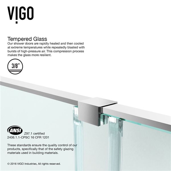 VIGO Ryland 60 to 62 in. W x 73 in. H Frameless Track Sliding Shower Door in Chrome with Clear Glass and Handle