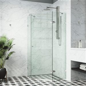 VIGO Verona 40 in. W x 73 in. H Frameless Hinged Shower Enclosure in Chrome with Clear Glass and Handle