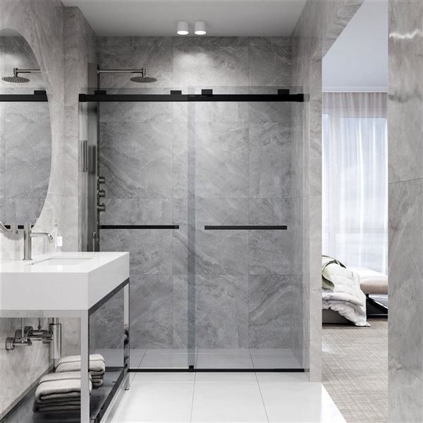 VIGO Houston&nbsp;56 to 60-in W x&nbsp;76-in H Frameless Matte Black Shower Door - with Clear Glass and Handle
