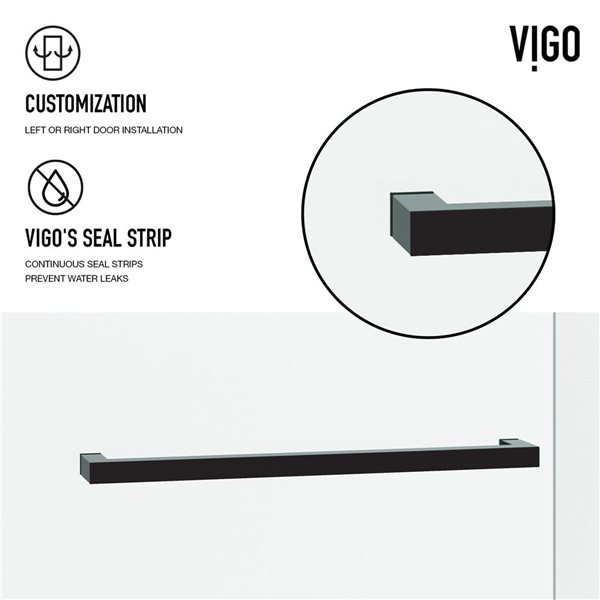 VIGO Houston&nbsp;56 to 60-in W x&nbsp;76-in H Frameless Matte Black Shower Door - with Clear Glass and Handle