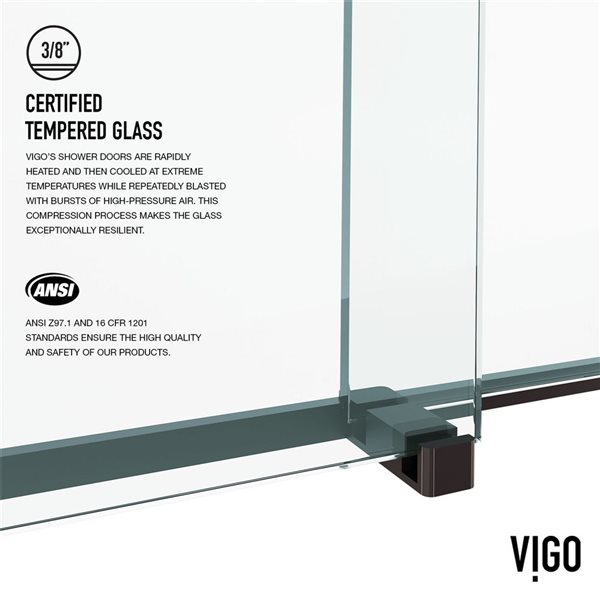 VIGO Houston&nbsp;56 to 60-in W x&nbsp;76-in H Frameless Matte Black Shower Door - with Clear Glass and Handle