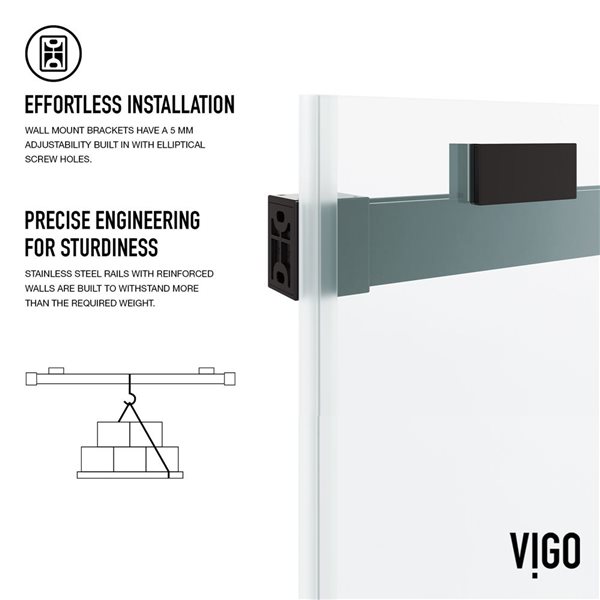 VIGO Houston&nbsp;56 to 60-in W x&nbsp;76-in H Frameless Matte Black Shower Door - with Clear Glass and Handle