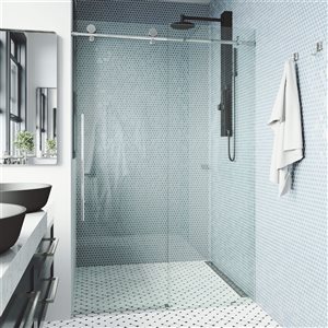 VIGO Elan E-Class 48 to 52 in. W x 76 in. H Frameless Sliding Shower Door in Chrome with Clear Glass and Handle