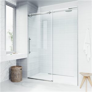 Porte de douche coulissante sans cadre Luca par VIGO acier inoxydable avec verre transparent et poignée 56 à 60 po x 79 po