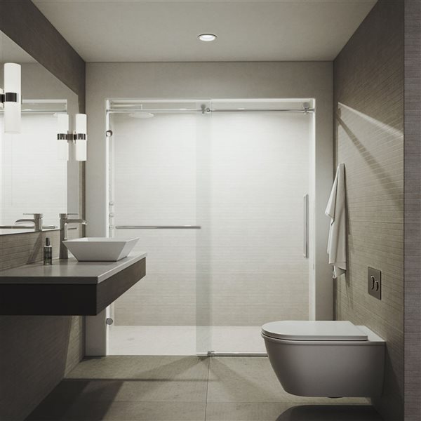 VIGO Ferrara 60 to 61 in. W x 74 in. H Frameless Sliding Shower Door in Chrome with Clear Glass and Handle