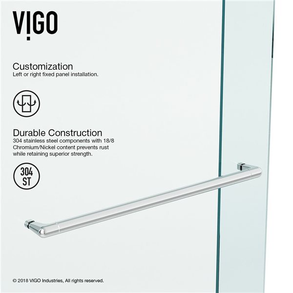 VIGO Ferrara 60 to 61 in. W x 74 in. H Frameless Sliding Shower Door in Chrome with Clear Glass and Handle