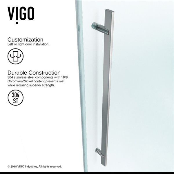 VIGO Luca&nbsp;56 to 60-in W x&nbsp;58-in H Frameless Stainless Steel Sliding Tub Door with Clear Glass and Handle