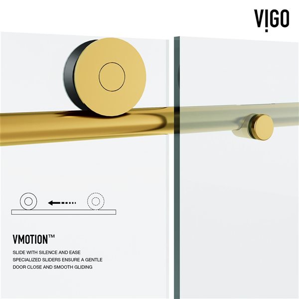 VIGO Elan 56 to 60 in. W x 76 in. H Frameless Sliding Shower Door in Matte Brushed Gold with Clear Glass and Handle