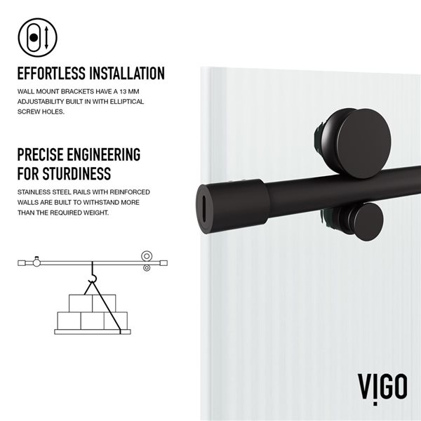 VIGO Elan E-Class 56 to 60 in. W x 76 in. H Frameless Sliding Shower Door in Matte Black with Fluted Glass and Handle