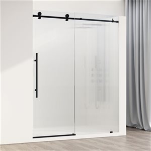 VIGO Elan E-Class 56 to 60 in. W x 76 in. H Frameless Sliding Shower Door in Matte Black with Fluted Glass and Handle