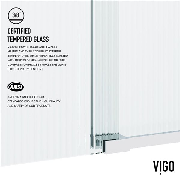 VIGO Elan 56 to 60 in. W x 74 in. H Frameless Sliding Shower Door in Chrome with Fluted Glass and Handle