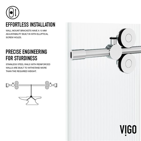 VIGO Elan 56 to 60 in. W x 74 in. H Frameless Sliding Shower Door in Chrome with Fluted Glass and Handle