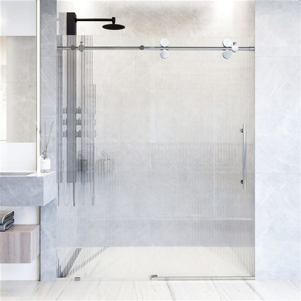 VIGO Elan 56 to 60 in. W x 74 in. H Frameless Sliding Shower Door in Chrome with Fluted Glass and Handle