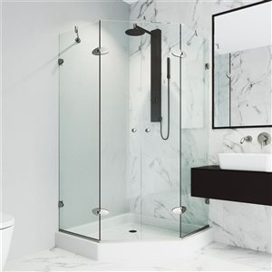 VIGO Gemini 48 in. W x 79 in. H Frameless Hinged Shower Enclosure in Brushed Nickel with Clear Glass