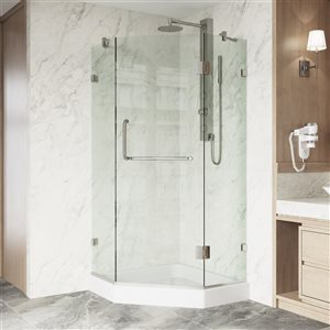 VIGO Piedmont 36 in. W x 79 in. H Frameless Hinged Shower Enclosure in Brushed Nickel with Clear Glass