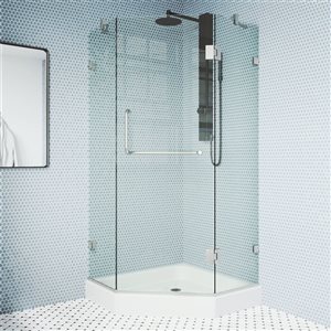 VIGO Piedmont 40 in. W x 79 in. H Frameless Hinged Shower Enclosure in Brushed Nickel with Clear Glass