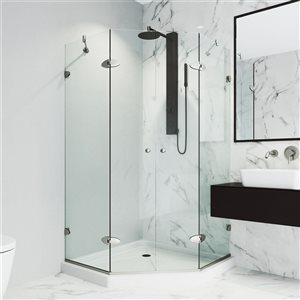 VIGO Gemini 48 in. W x 77 in. H Frameless Hinged Shower Enclosure in Brushed Nickel with Clear Glass