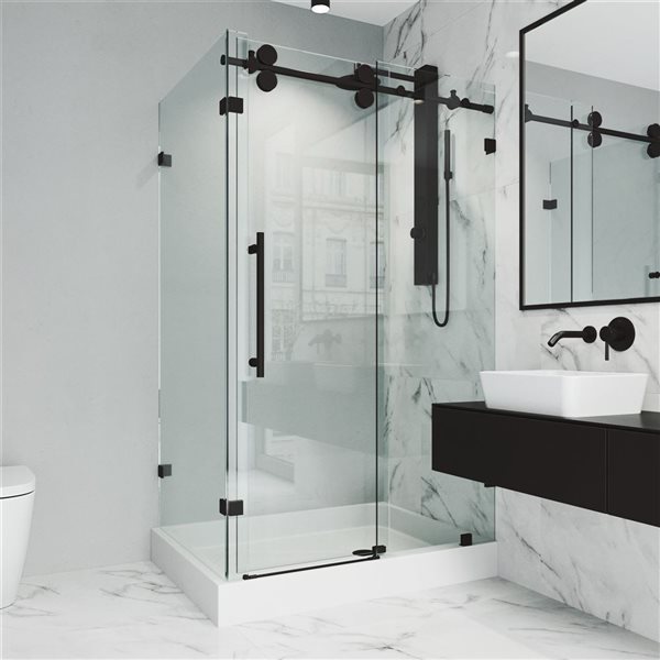 VIGO Winslow&nbsp;36-in D x&nbsp;48-in W x&nbsp;80-in H Frameless Matte Black Sliding Shower Enclosure with Clear Glass and Base