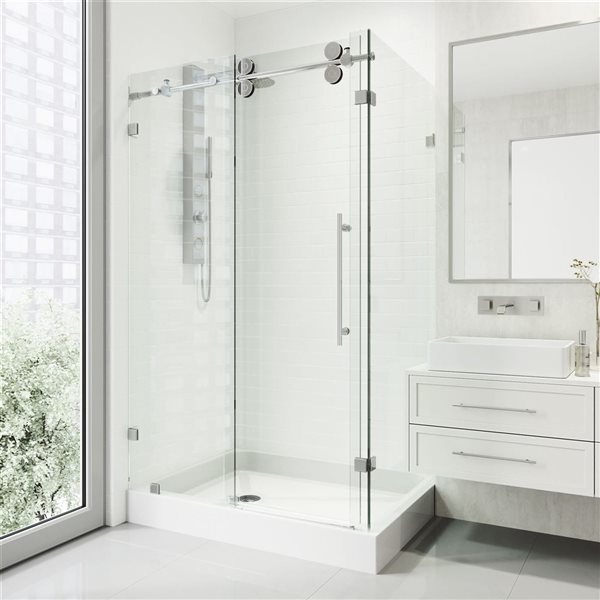 VIGO Winslow 48 in. L x 36 in. W x 80 in. H Frameless Sliding Shower Enclosure in Chrome with Clear Glass and Handle