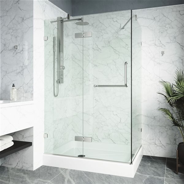 VIGO Monteray 32 in. L x 48 in. W x 79 in. H Frameless Hinged Shower Enclosure in Brushed Nickel