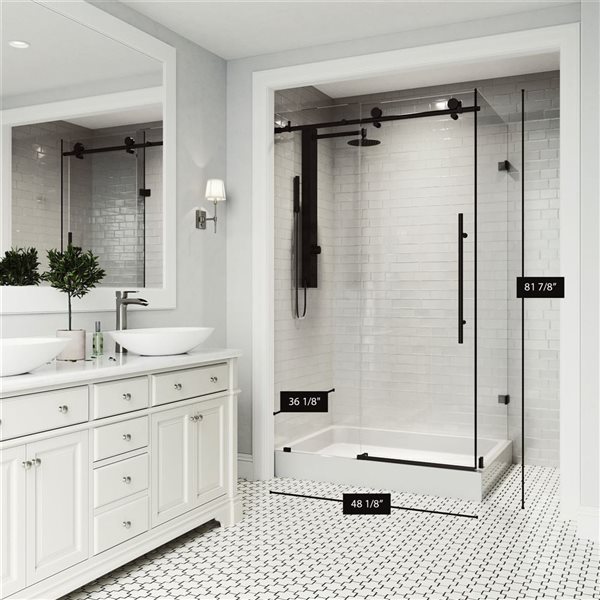 VIGO Elan E-Class 48 in. L x 36 in. W x 82 in. H Frameless Sliding Shower Enclosure in Matte Black with Clear Glass