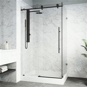 VIGO Elan E-Class 48 in. L x 36 in. W x 82 in. H Frameless Sliding Shower Enclosure in Matte Black with Clear Glass