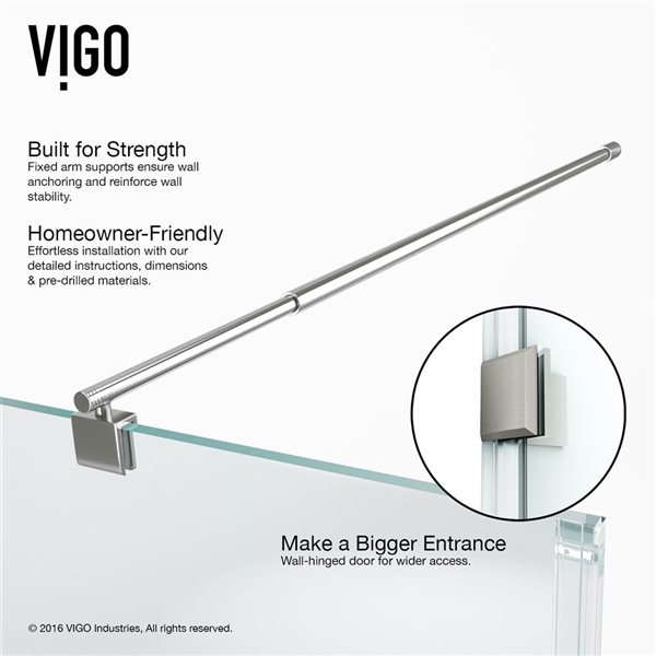 VIGO Pacifica 36 in. L x 48 in. W x 79 in. H Frameless Hinged Shower Enclosure in Brushed Nickel