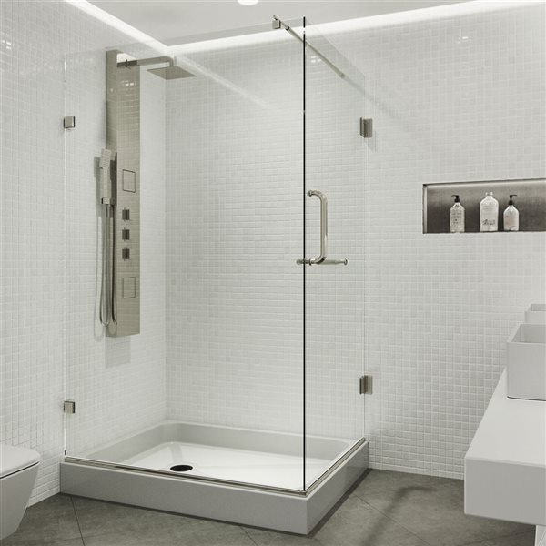 VIGO Pacifica 36 in. L x 48 in. W x 79 in. H Frameless Hinged Shower Enclosure in Brushed Nickel