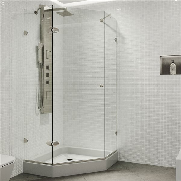 VIGO Verona 38 in. W x 79 in. H Frameless Hinged Shower Enclosure in Brushed Nickel with Clear Glass