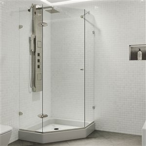 VIGO Verona 38 in. W x 79 in. H Frameless Hinged Shower Enclosure in Brushed Nickel with Clear Glass