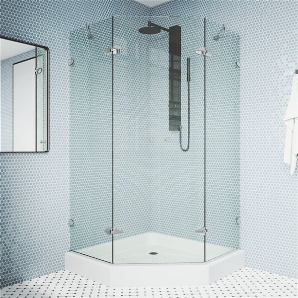 VIGO Gemini 48 in. L x 28 in. W x 79 in. H Frameless Hinged Shower Enclosure in Chrome with Clear Glass