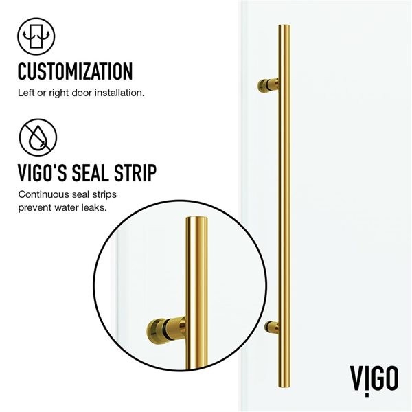 VIGO VIGO Elan E-Class 48 in. L x 36 in. W x 82 in. H Frameless Sliding Shower Enclosure in Matte Brushed Gold with Clear Glass