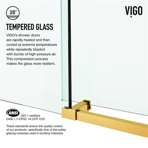 VIGO VIGO Elan E-Class 48 in. L x 36 in. W x 82 in. H Frameless Sliding Shower Enclosure in Matte Brushed Gold with Clear Glass