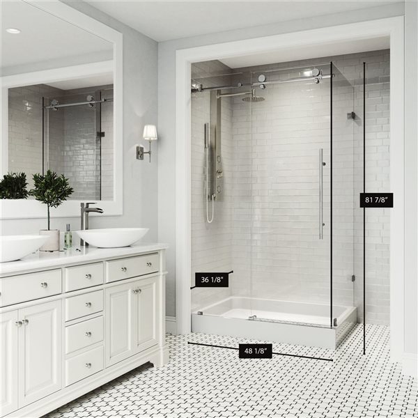 VIGO Elan E-Class 36-in D x&nbsp;48-in W x&nbsp;82-in H Frameless Chrome Sliding Shower Enclosure with Clear Glass and Base