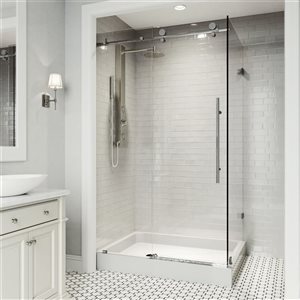 VIGO Elan E-Class 48 in. L x 36 in. W x 82 in. H Frameless Sliding Shower Enclosure in Chrome with Clear Glass and Handle