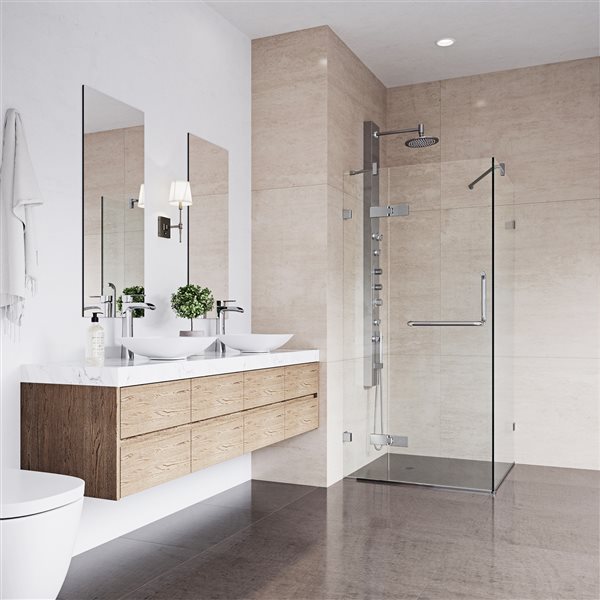 VIGO Monteray&nbsp;32-in D x&nbsp;32-in W x&nbsp;79-in H Frameless Chrome Hinged Shower Enclosure with Clear Glass and Base