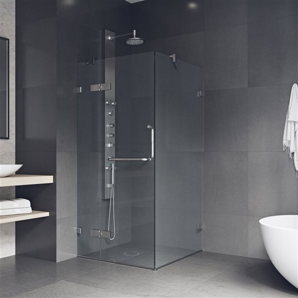 VIGO Monteray&nbsp;32-in D x&nbsp;32-in W x&nbsp;79-in H Frameless Chrome Hinged Shower Enclosure with Clear Glass and Base